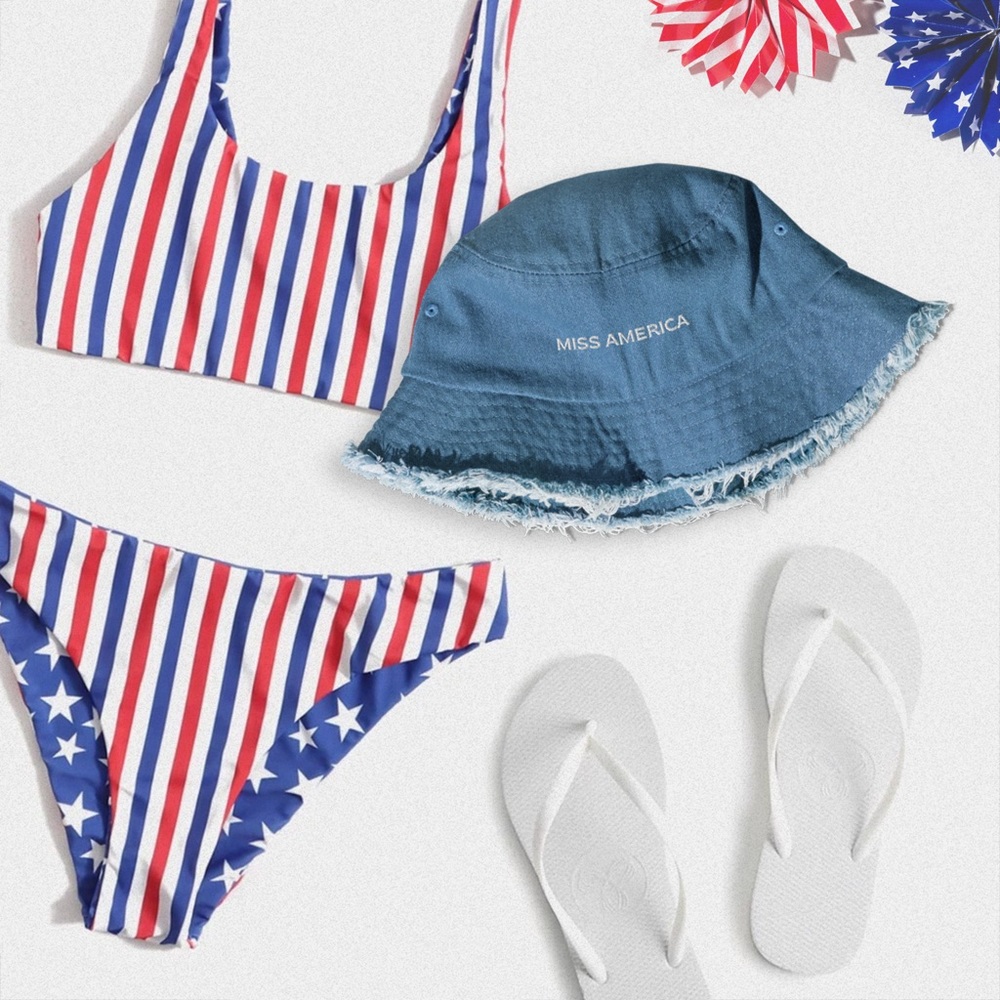 Miss America Distressed Denim Bucket Hat